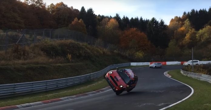Man laps the Nurburgring with a Mini Cooper S doing a side wheelie